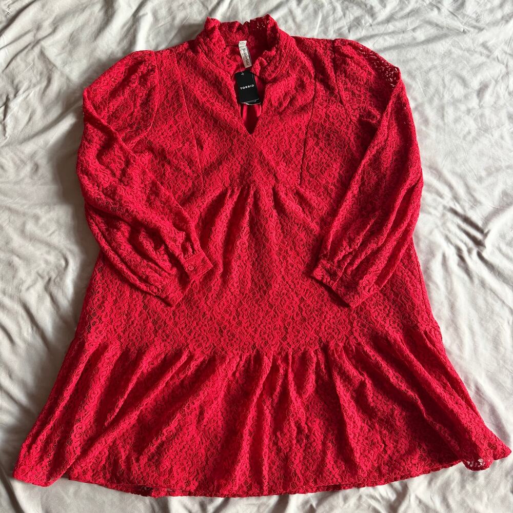 Torrid Belle Isle Red Lace Fit & Flare Dress Women's Size 0 Large 12 NWT - Picture 2 of 14